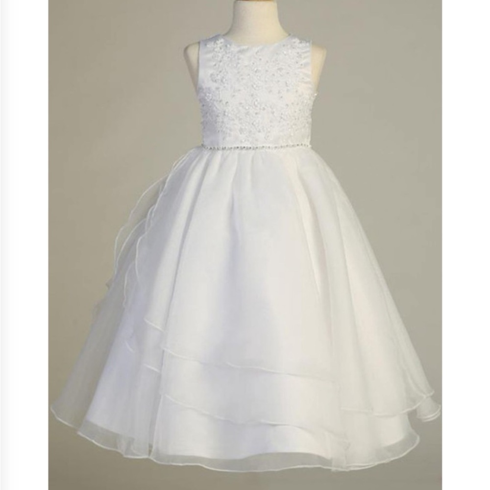 White Flower Girl Dress for Kids - Sleeveless Tulle Ball Gown